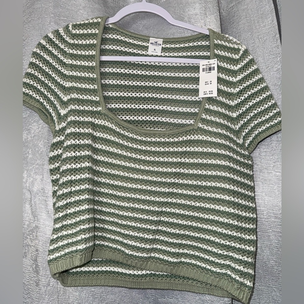 Hollister Olive and White knit Top